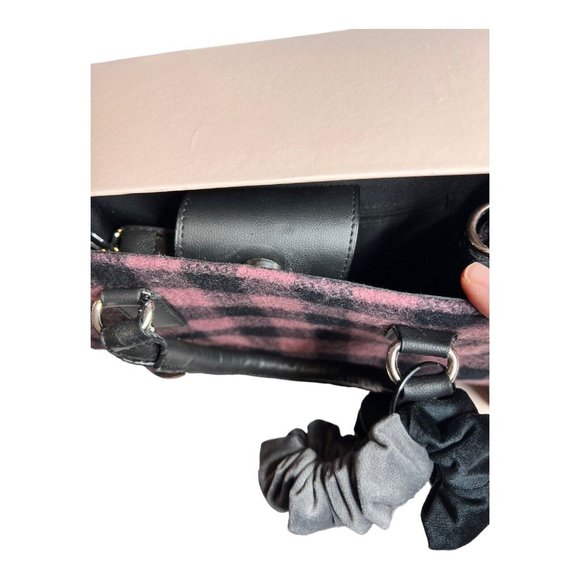 Nanette Lepore 4 pc Satchel Crossbody Pink Buffalo Check Velvet Scrunchies purse - Picture 9 of 10